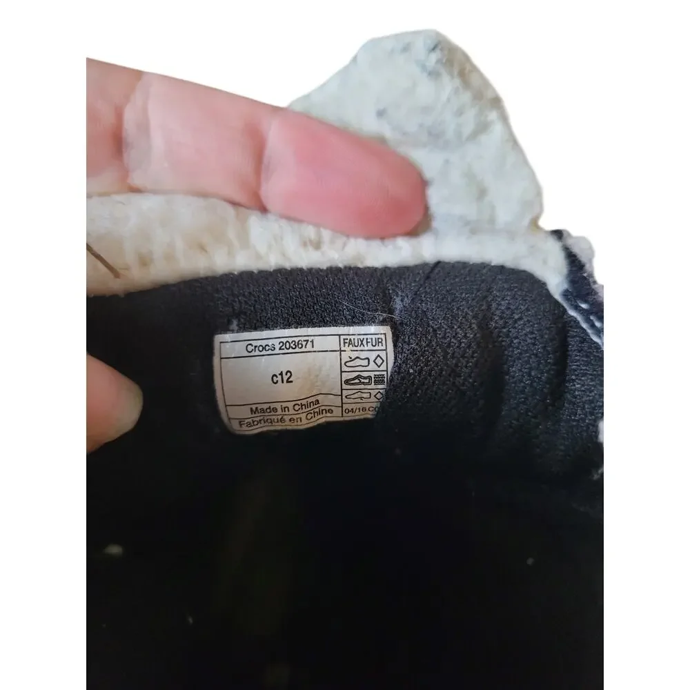 Crocs Kids Waterproof Faux Fur Winter Snow Boots Brown Black Size C12 Insulated